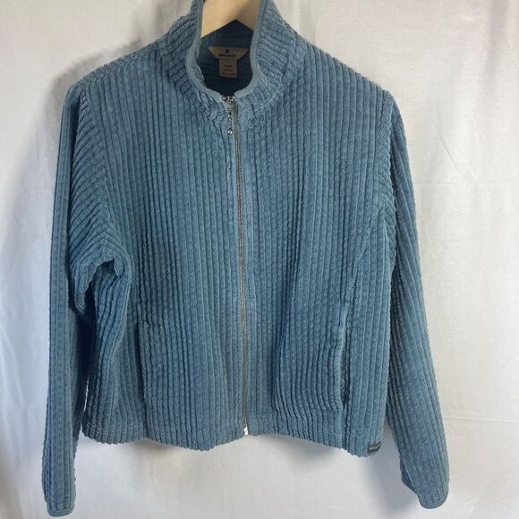 Woolrich Blue Wide Wale Corduroy Jacket Zip Front Sz L Petite - Picture 1 of 8